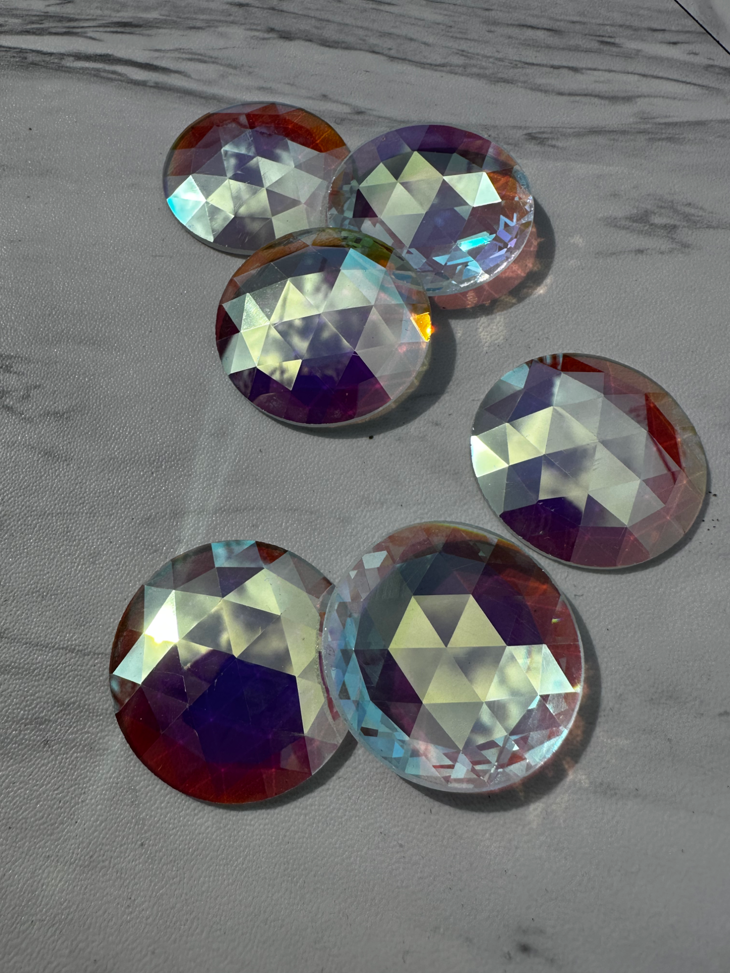 NEW SIZES! Trichroic & Irid Coated Faceted Round Jewels - Clear