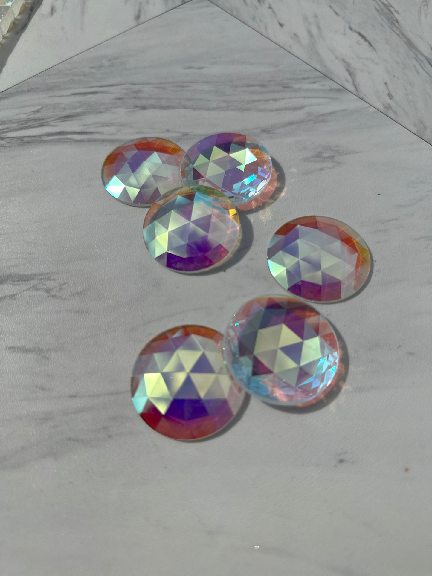 NEW SIZES! Trichroic & Irid Coated Faceted Round Jewels - Clear
