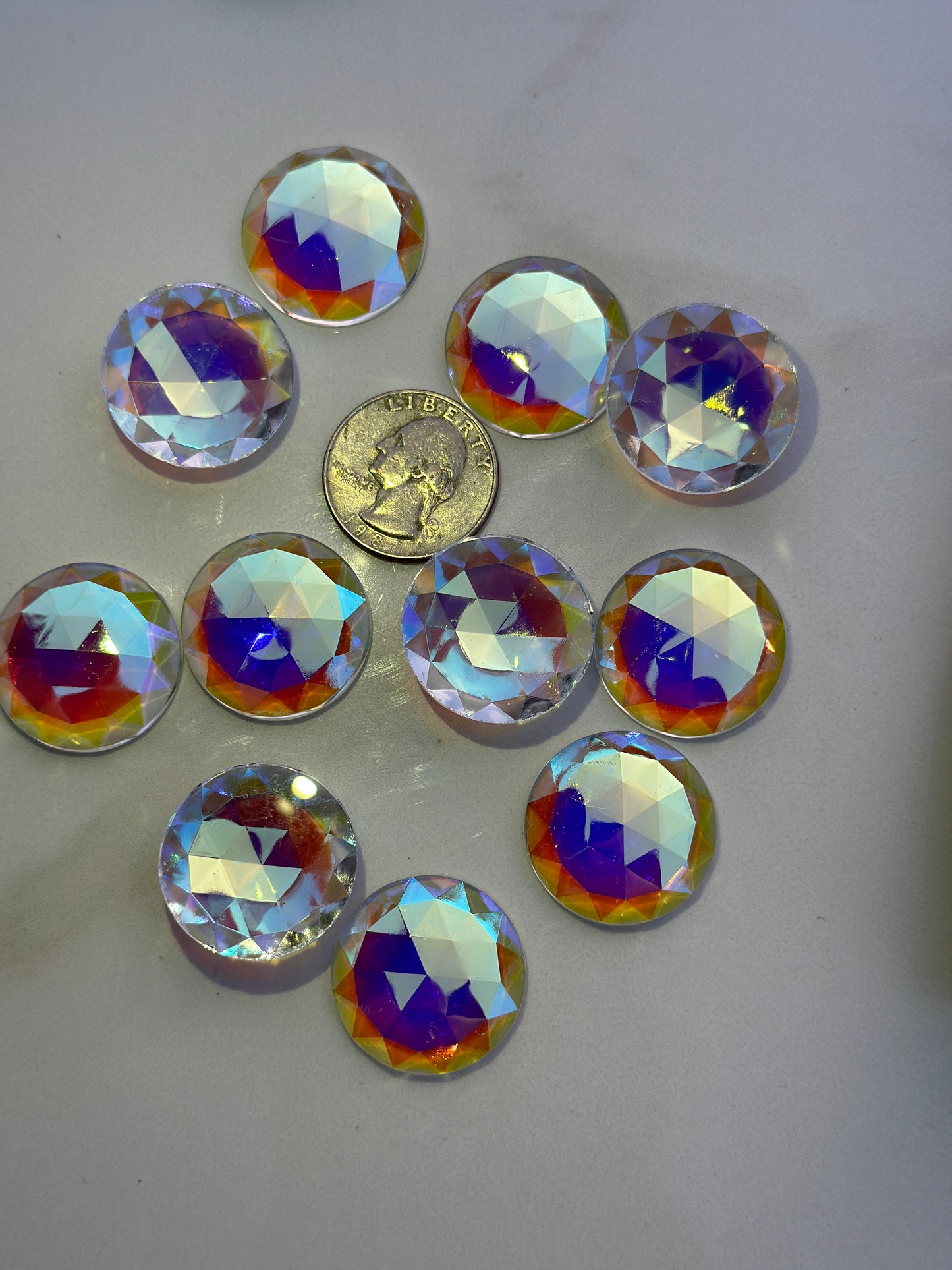 NEW SIZES! Trichroic & Irid Coated Faceted Round Jewels - Clear
