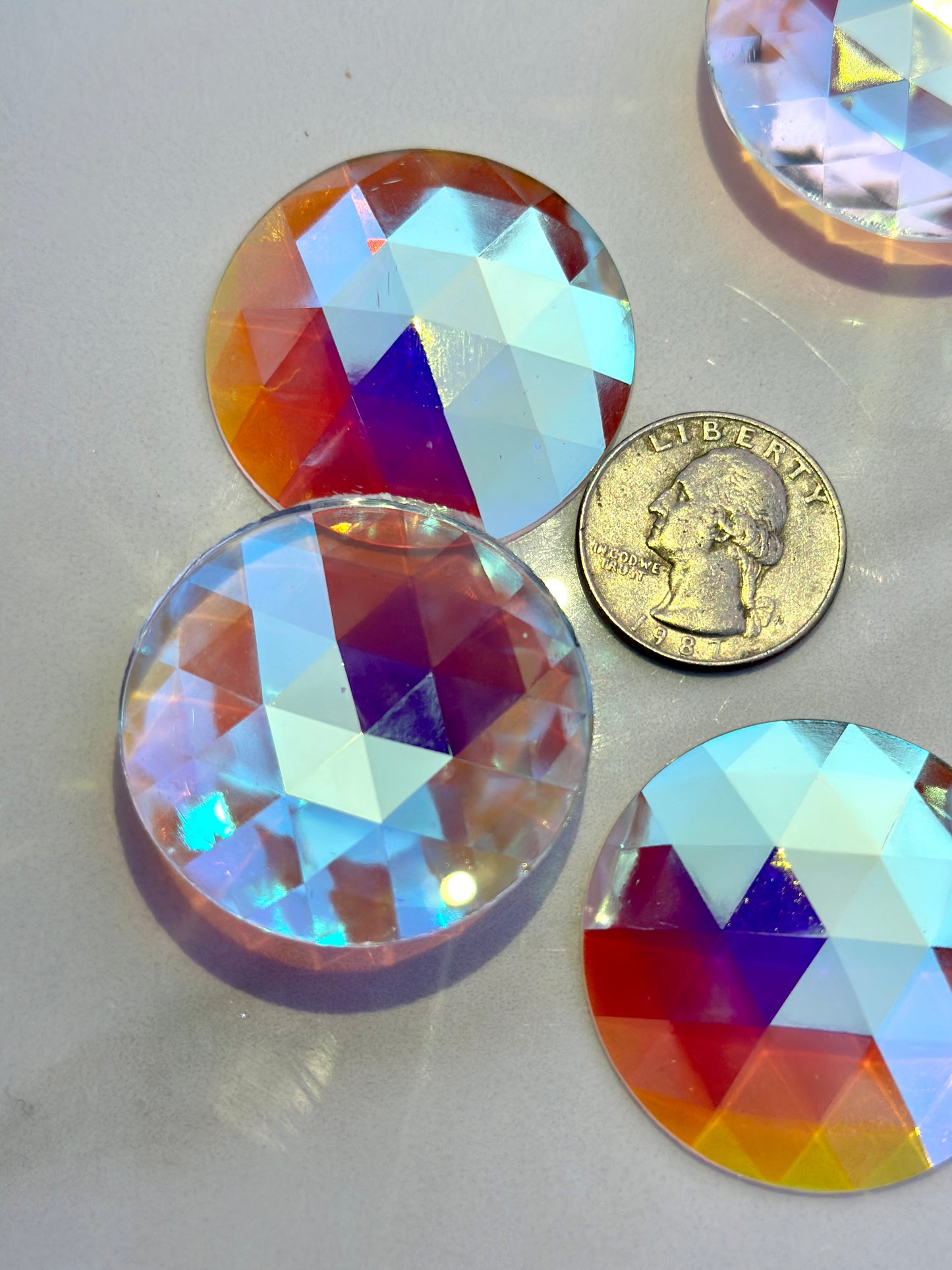 NEW SIZES! Trichroic & Irid Coated Faceted Round Jewels - Clear