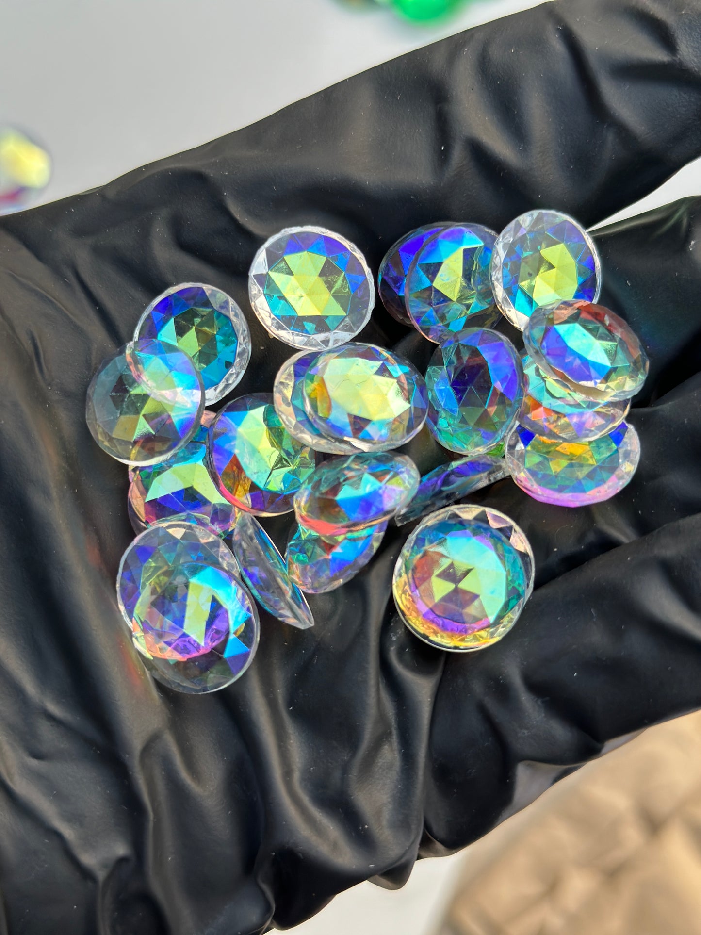 NEW SIZES! Trichroic & Irid Coated Faceted Round Jewels - Clear