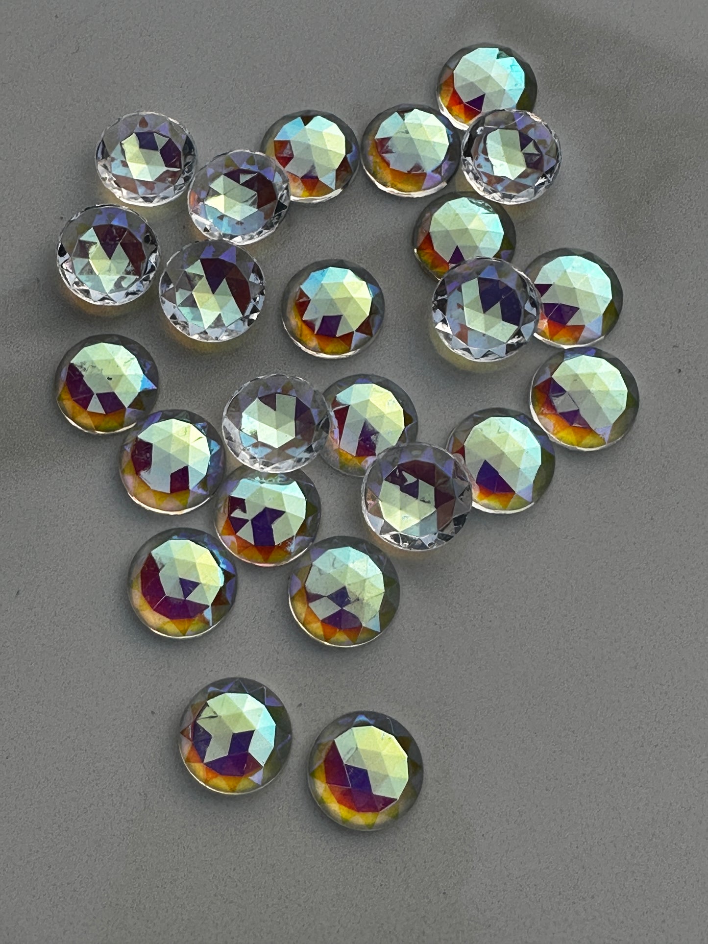 NEW SIZES! Trichroic & Irid Coated Faceted Round Jewels - Clear