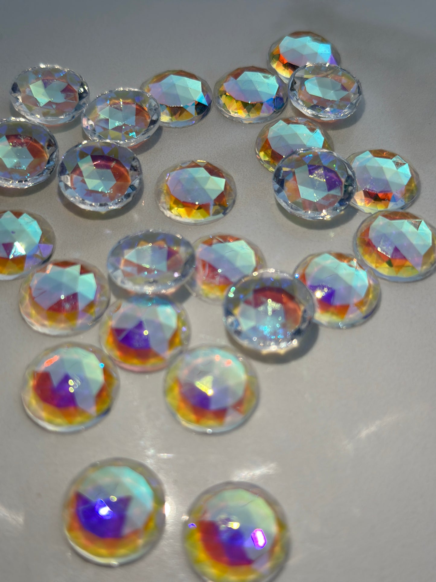 NEW SIZES! Trichroic & Irid Coated Faceted Round Jewels - Clear