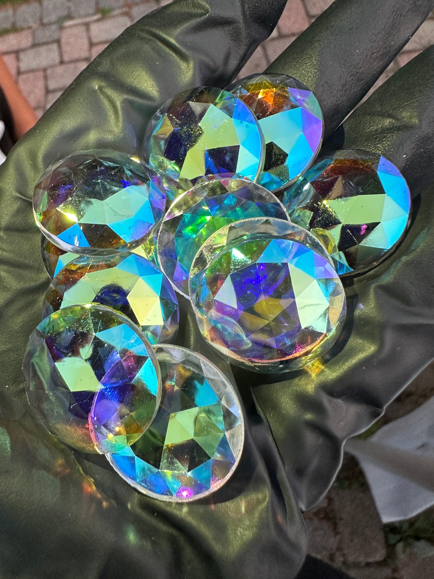 NEW SIZES! Trichroic & Irid Coated Faceted Round Jewels - Clear