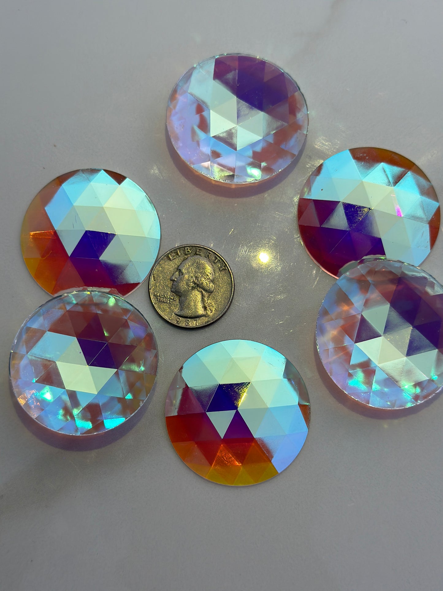 NEW SIZES! Trichroic & Irid Coated Faceted Round Jewels - Clear