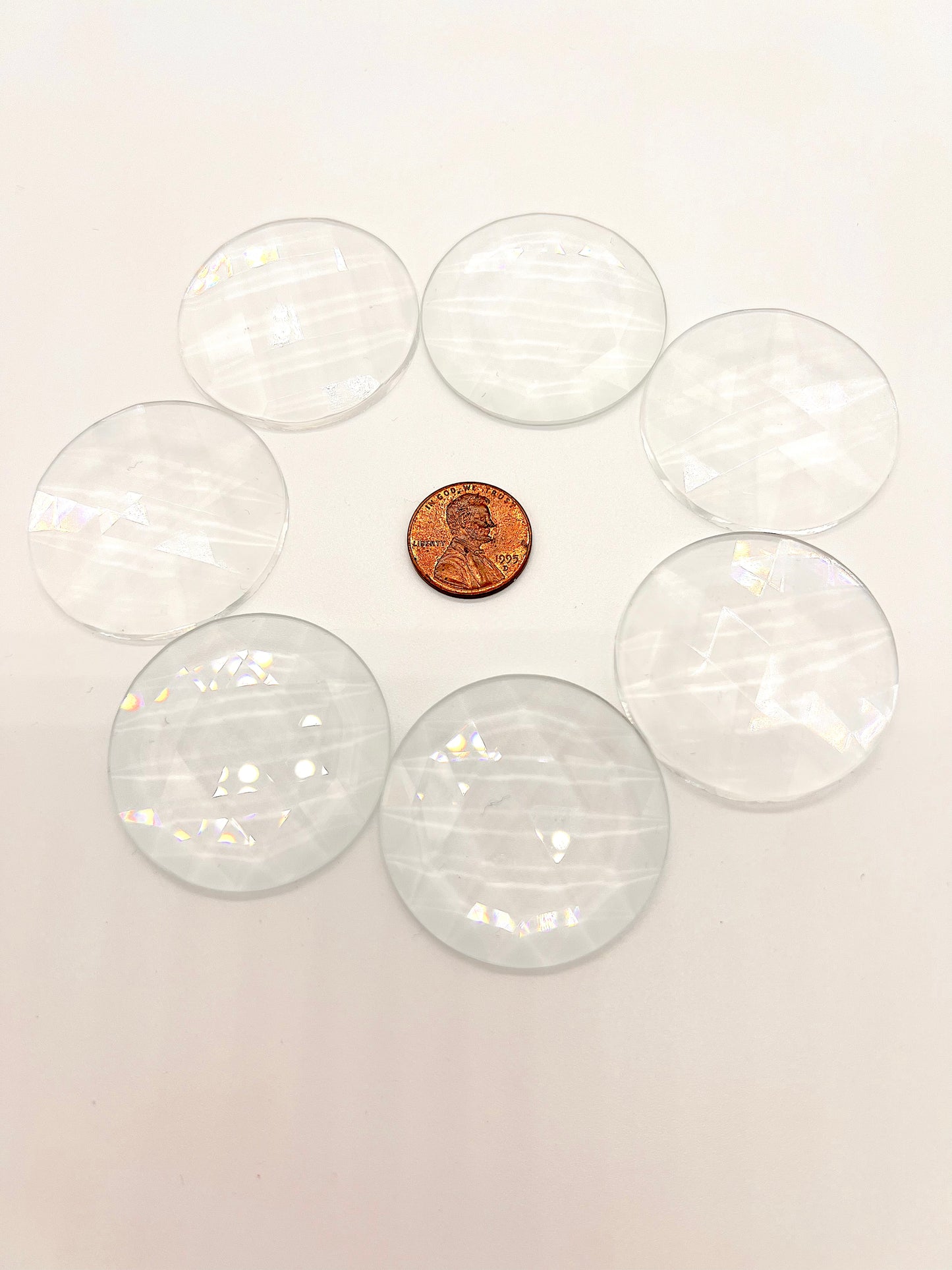 2qty - 40mm Clear Round Faceted Flat Backed Jewel for Stained Glass, Mosaics, Tiffany Lamps