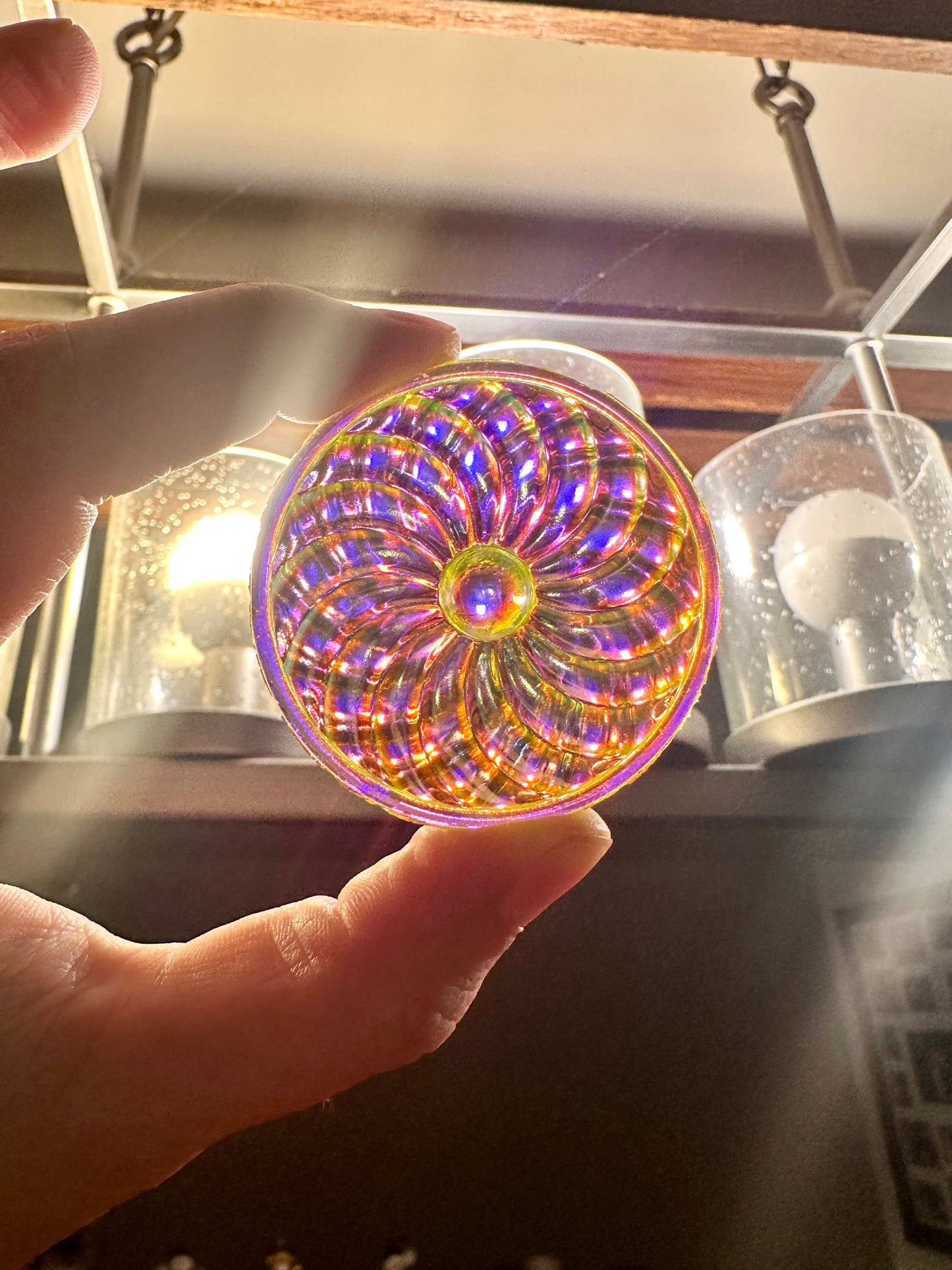 50mm Round Pinwheel in Uranium/Depression/Vaseline Glass Jewel - UV Reactive - Glows Under Blacklight