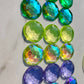 NEW 30mm Faceted Round Uranium/Depression/Vaseline Glass Jewel - UV Reactive - Glows Under Blacklight