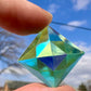 20x20mm Square High Faceted Uranium/Depression/Vaseline Green Glass Jewel - UV Reactive - Glows Under Blacklight