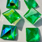 20x20mm Square High Faceted Uranium/Depression/Vaseline Green Glass Jewel - UV Reactive - Glows Under Blacklight