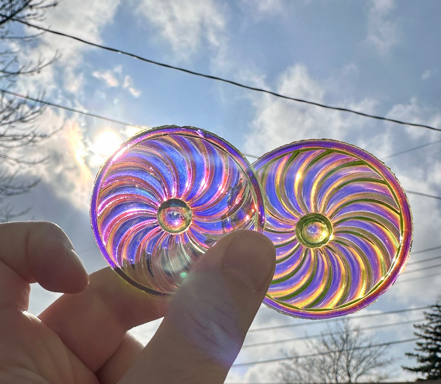 50mm Round Pinwheel in Uranium/Depression/Vaseline Glass Jewel - UV Reactive - Glows Under Blacklight