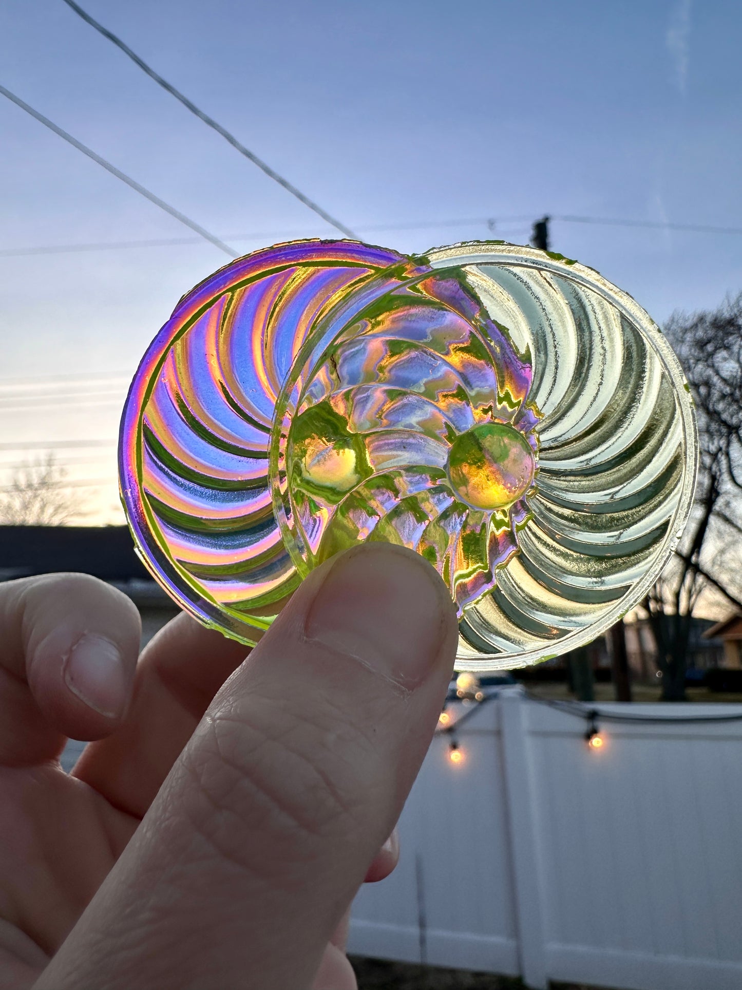 50mm Round Pinwheel in Uranium/Depression/Vaseline Glass Jewel - UV Reactive - Glows Under Blacklight