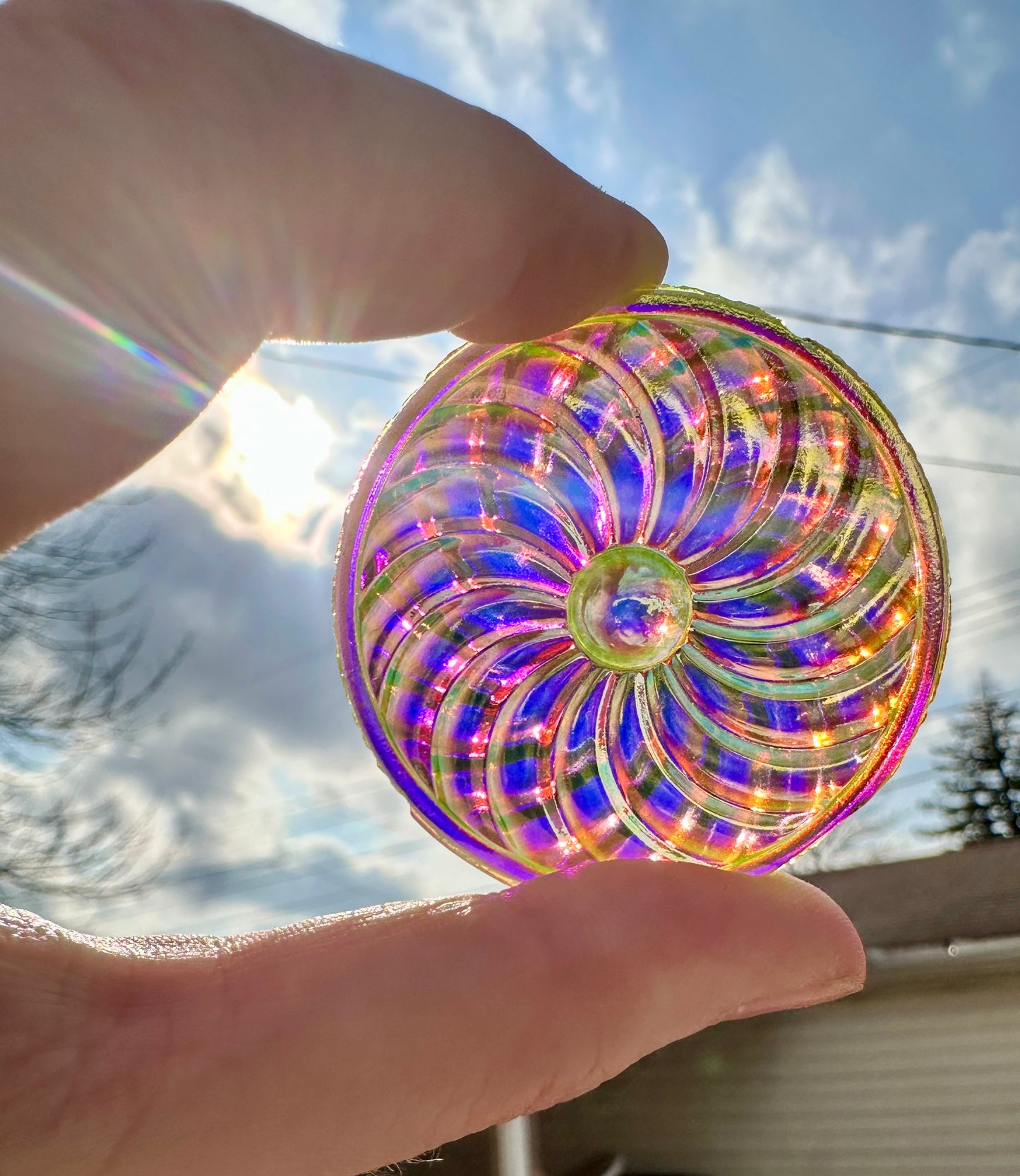 50mm Round Pinwheel in Uranium/Depression/Vaseline Glass Jewel - UV Reactive - Glows Under Blacklight