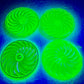 50mm Round Pinwheel in Uranium/Depression/Vaseline Glass Jewel - UV Reactive - Glows Under Blacklight