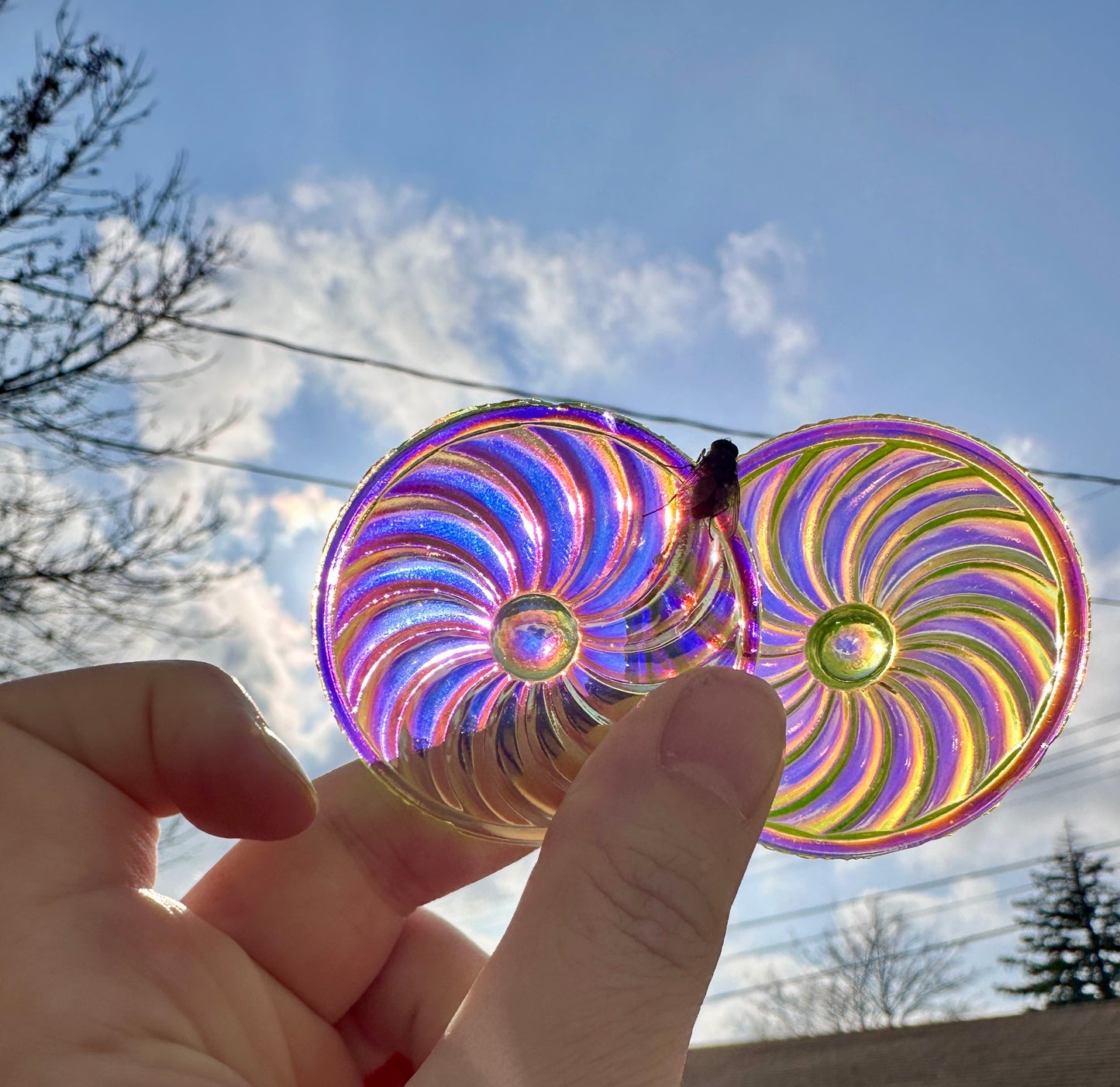 50mm Round Pinwheel in Uranium/Depression/Vaseline Glass Jewel - UV Reactive - Glows Under Blacklight