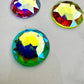 NEW 30mm Faceted Round Uranium/Depression/Vaseline Glass Jewel - UV Reactive - Glows Under Blacklight