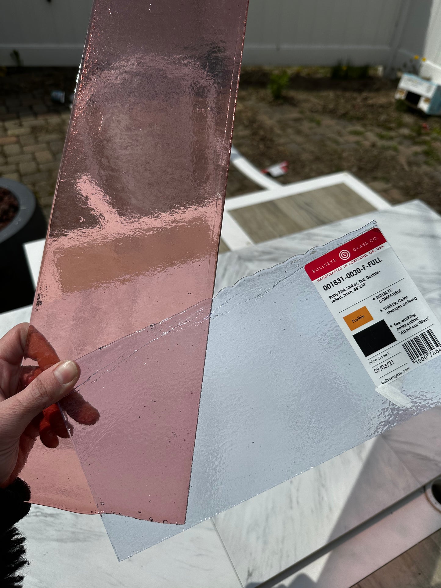 Bullseye Glass - 1831- Ruby Pink Tint Transparent 90 coe - Striker