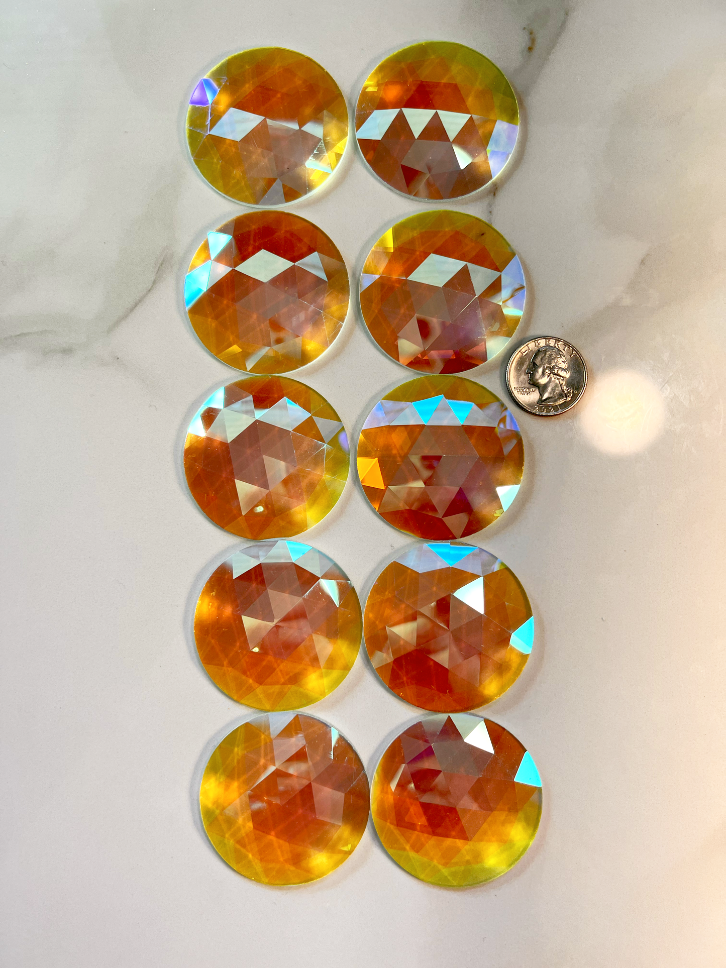 NEW SIZES! Trichroic & Irid Coated Faceted Round Jewels - Clear