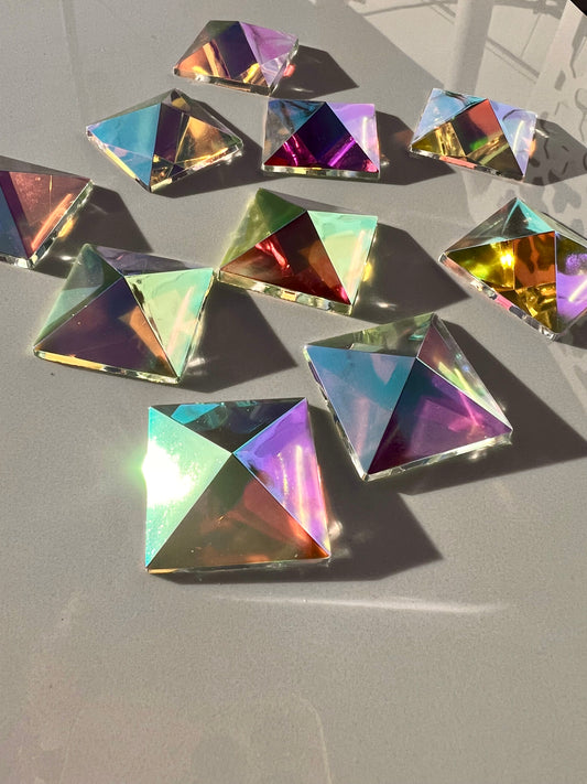 Trichroic Irid Pyramid Prism Faceted Squares 18mm & 30mm - German Made Glass Jewels