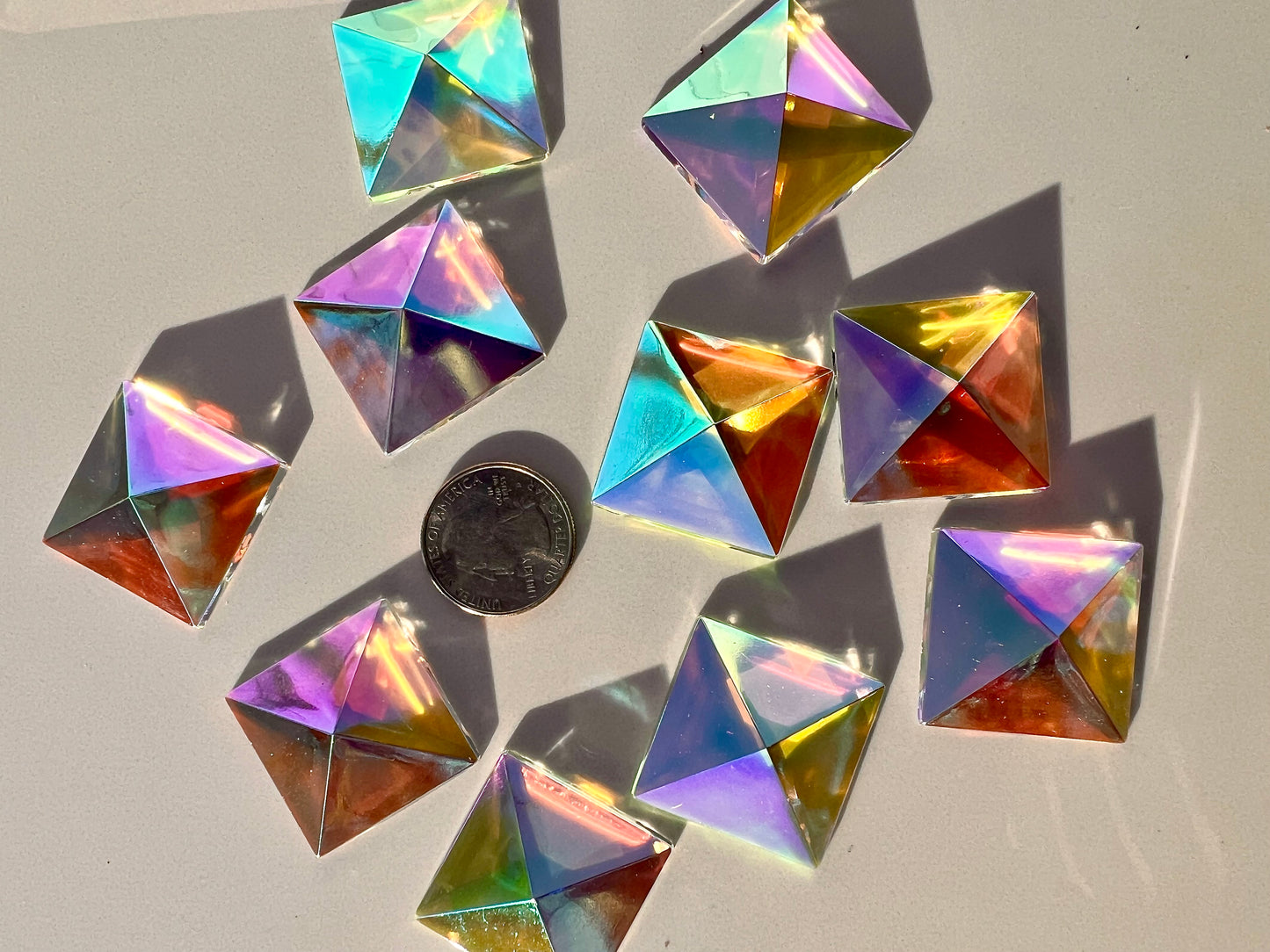 Trichroic Irid Pyramid Prism Faceted Squares 18mm & 30mm - German Made Glass Jewels