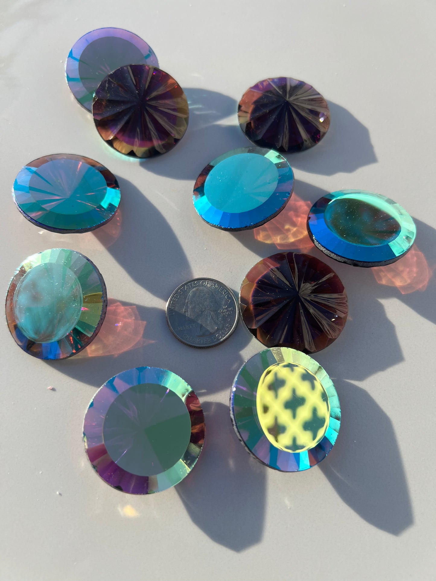 Trichroic Irid Round Fluted Faceted 35mm Jewel - 3 Colors