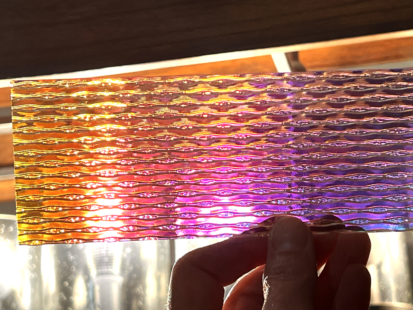 Trichroic Glass Sheet - Waves - Fluorescent Light